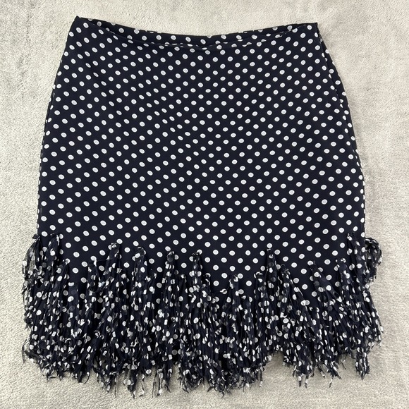 Ann Taylor 2 Black Gray Polka Dots‎ Retro Mini Skirt Fringe Flapper Whimsigoth - Picture 1 of 12